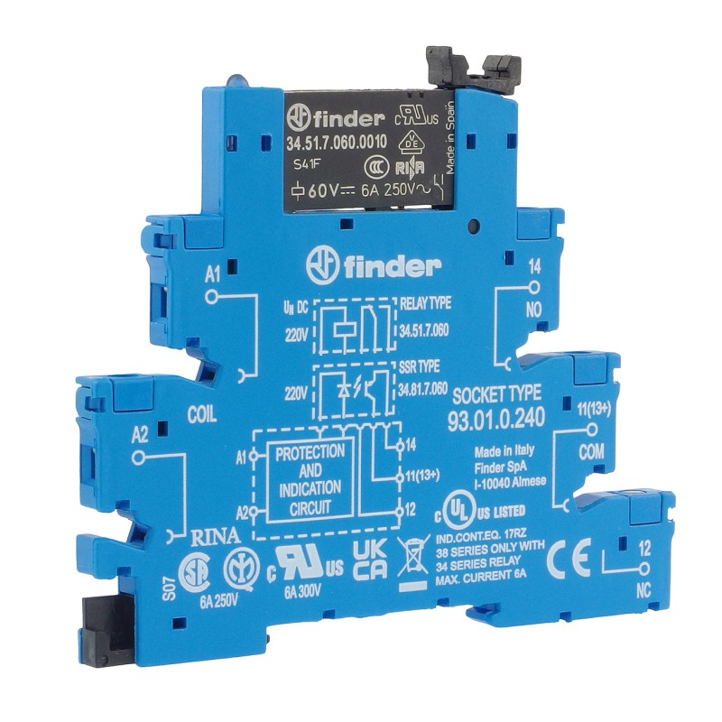 Реле SPDT 220 В постоянного тока с интерфейсом DIN - Finder 38.51.0.240.0060