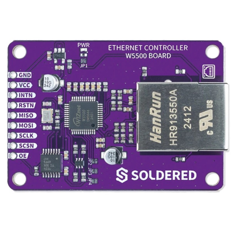 Контролер Ethernet W5500 10/100 Мбіт/с SPI RJ45 - паяний