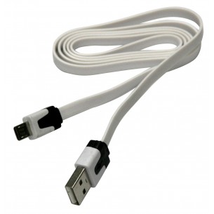 USB A cable - micro-USB B, 1 m, flat, white