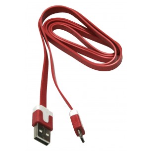 Kabel USB A - micro-USB B, 1m, płaski, czerwony