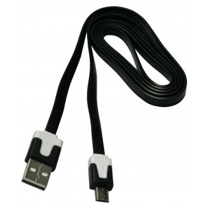 Kabel USB A - micro-USB B, 1m, płaski, czarny