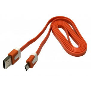 Kabel USB A - micro-USB B, 1m, płaski, pomarańczowy