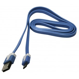 Kabel USB A - micro-USB B, 1m, płaski, niebieski
