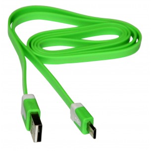 Kabel USB A - micro-USB B, 1m, płaski, zielony