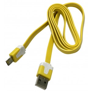 USB A cable - micro-USB B, 1 m, flat, yellow