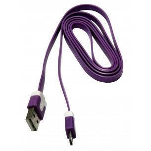 Kabel USB A - micro-USB B, 1m, płaski, fioletowy