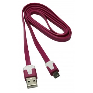 USB A cable - micro-USB B, 1 m, flat, dark pink