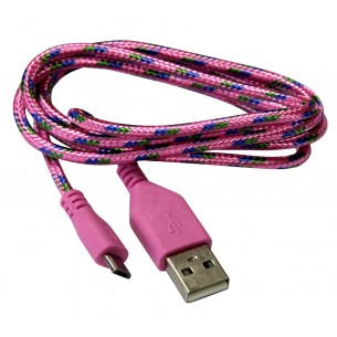 USB A cable - micro-USB B, 1 m, light pink braid