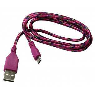 USB A cable - micro-USB B, 1 m, dark pink braid