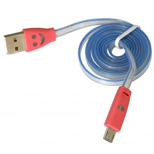 Kabel USB A - micro-USB B, 1m, biało-niebieski, czerwone podświetlane wtyki
