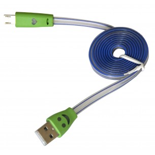 USB A cable - micro-USB B, 1m, white-blue, green illuminated plugs