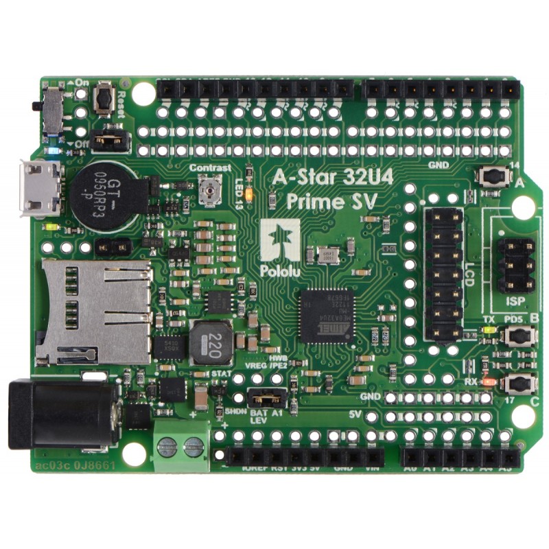 A-Star 32U4 Prime SV microSD з LCD дисплеєм - плата з мікроконтролером ATmega32U4, роз'єми...
