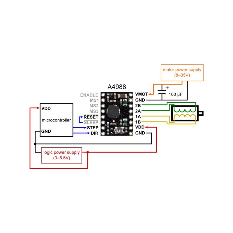 A4988 Stepper Motor Driver Carrier, Black Edition (Header Pins Soldered ...