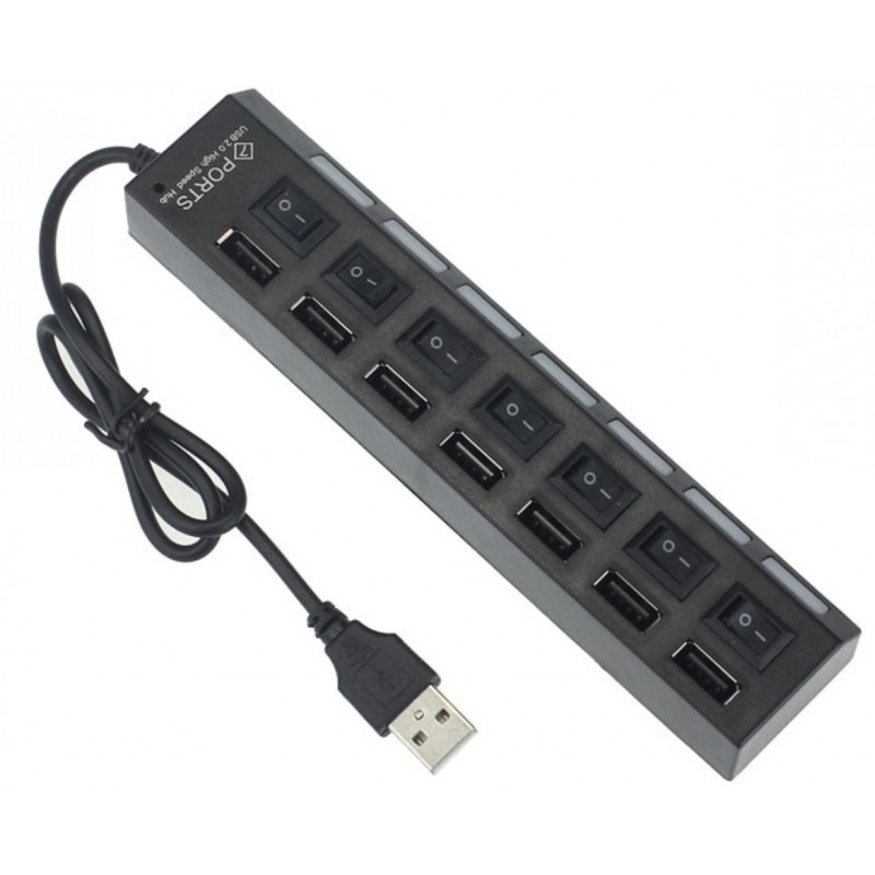 USB 2.0 HUB 7 ports with controls and a switch