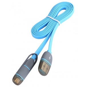 USB A / micro USB B cable with iPhone Lightning - Blue adapter