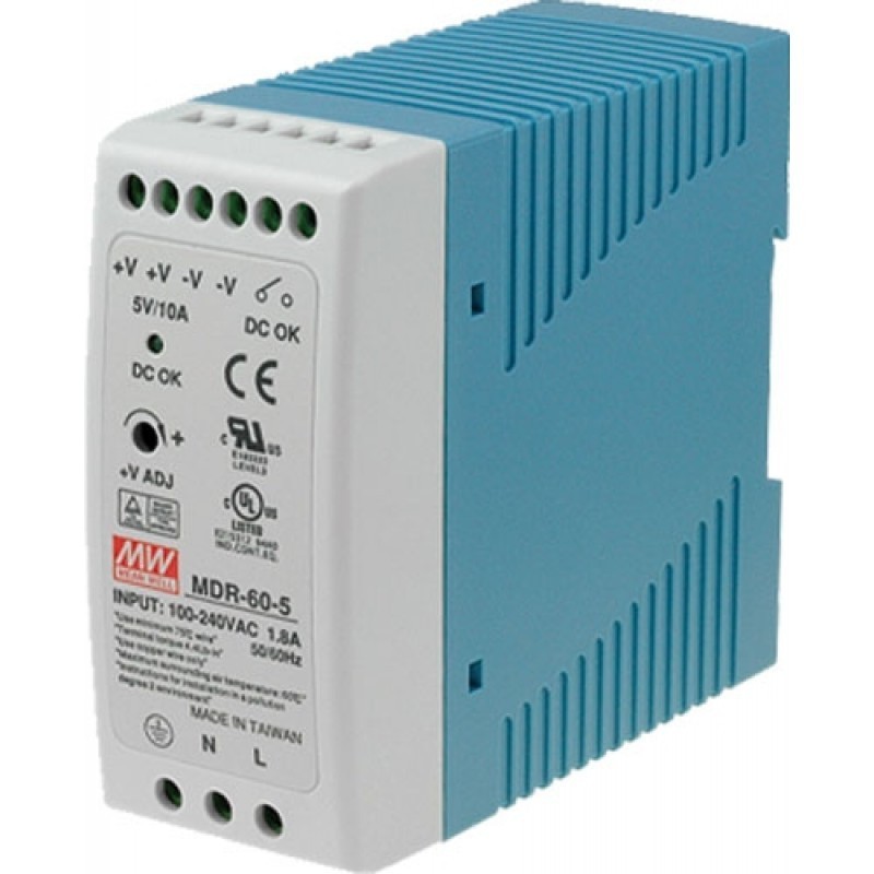 Switching power supply 50W, 5V DC, 10A, MDR-60-5 MEAN WELL