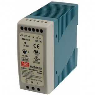 Switching power supply 60W, 24VDC, 2.5A, MDR-60-24 MEAN WELL