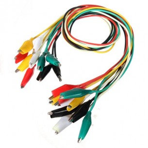 A set of 10 wires with crocodile tips