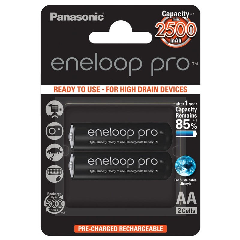 Panasonic Eneloop PRO R6/AA 2500mAh Rechargeable Batteries - 2 pcs