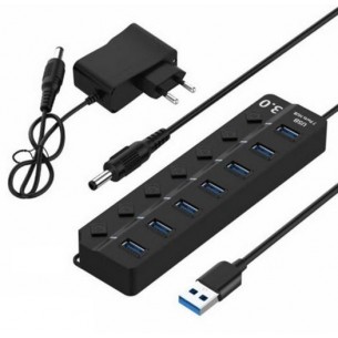 Aktywny Hub USB 3.0 - 7 portów z włącznikami oraz zasilaczem