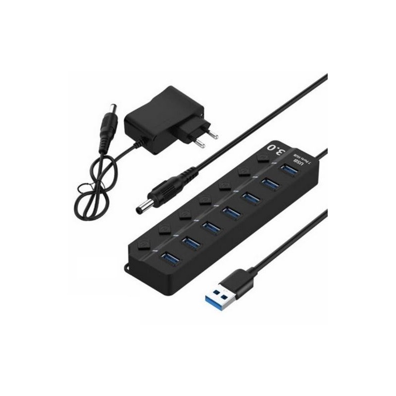 Aktywny Hub USB 3.0 - 7 portów z włącznikami oraz zasilaczem