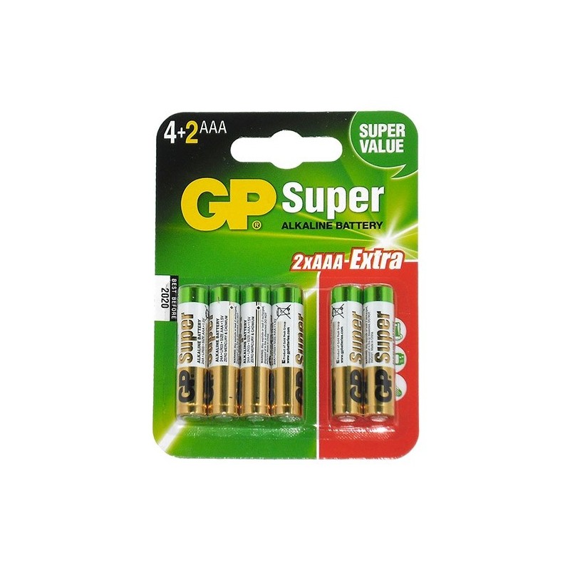 Battery AAA (R3, LR03) 1.5V alkaline GP Super - 6 items