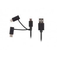 Przewód USB-A microUSB z przejściówkami Lightning USB-C 1,8m czarny (tylko ładowanie)