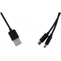 USB A - 2x USB Type-C cable 1m black