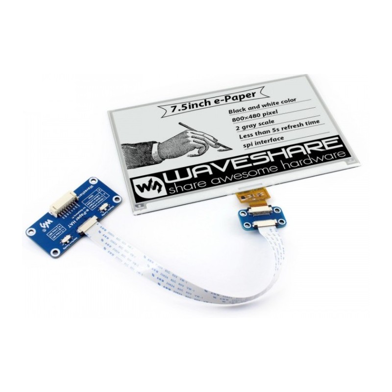 7.5inch e-Paper HAT - moduł z wyświetlaczem e-Paper 7.5" 800×480 dla Raspberry Pi