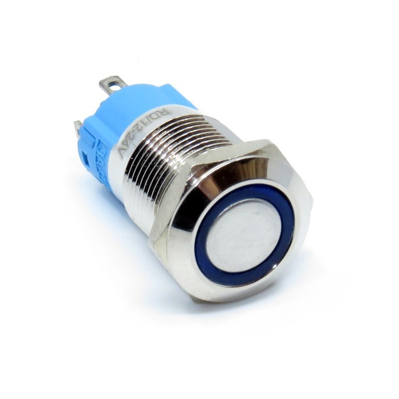 Waterproof Momentary Button - wodoodporny, okrągły przycisk chwilowy z podświetleniem LED, 12mm (niebieski)