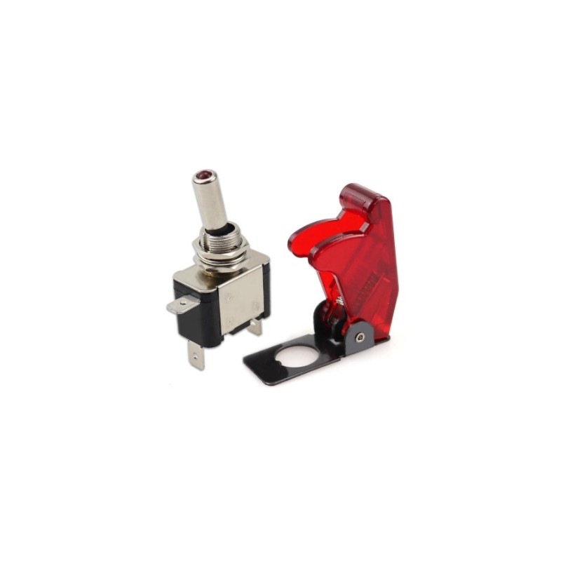 Toggle switch SPST 12V / 20A with a cover and LED illumination (red)