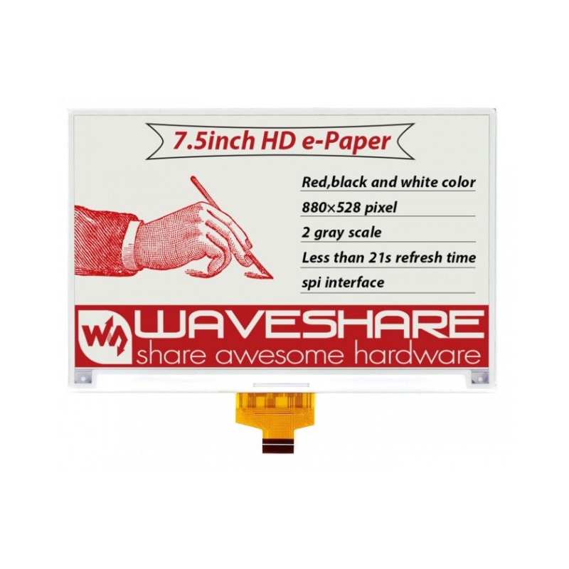 7.5inch HD e-Paper (B) - 3-kolorowy wyświetlacz e-Paper 7,5" 880x528