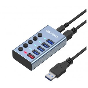 Aktywny Hub USB 3.0 - 5 portów z włącznikami i zasilaczem
