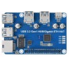 USB 3.2 Gen1 HUB Gigabit ETH HAT - 3-port USB 3.2 Gen1 HUB with RJ45 connector for Raspberry Pi