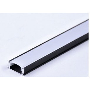 Aluminum mounting profile for LED strips, U-shaped, black with a milky cover