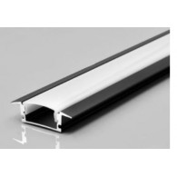 Aluminum mounting profile for LED strips, W-shaped, black with a milky cover