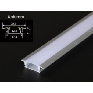Aluminum mounting profile for LED strips, W-shaped, silver with a milky cover