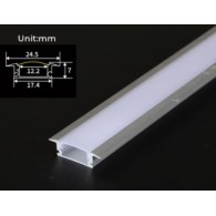 Aluminum mounting profile for LED strips, W-shaped, silver with a milky cover