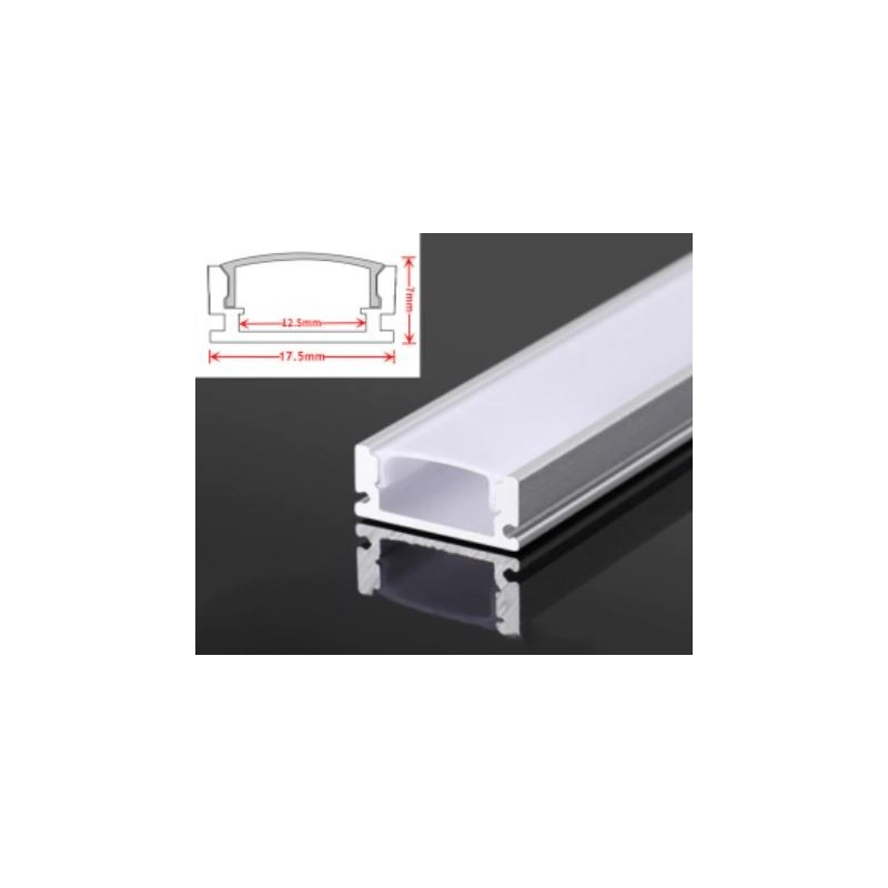 Aluminum mounting profile for LED strips, U-shaped, silver with a milky cover
