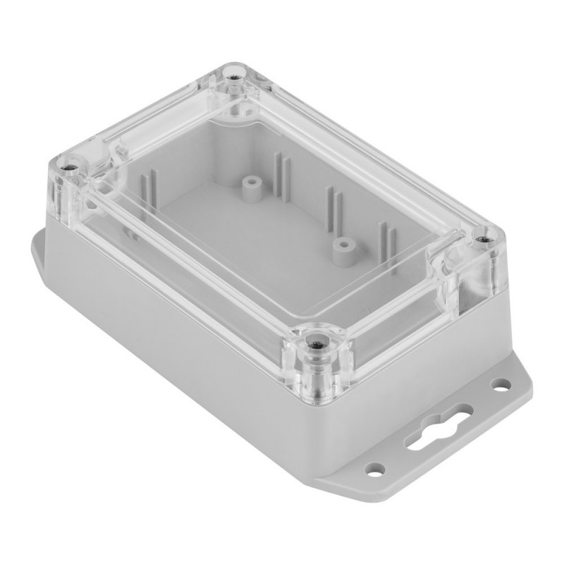 Z128SUJp-IP67 TM ABS-PC - Enclosure hermetically sealed Z128 lightgray with lug, transparent lid with brass bushing ABS-PC