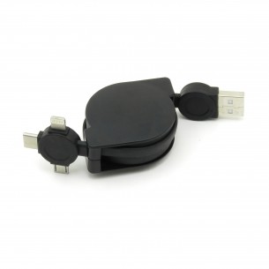 Kabel USB 3w1 USB A - microUSB/USB Typ C/Lightning czarny