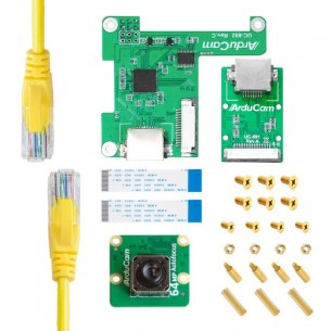 ArduCAM 64MP Camera and Cable Extension Kit - a set with a 64MP camera and an Ethernet adapter for Raspberry Pi