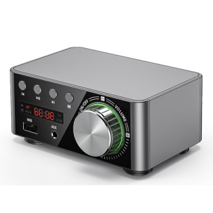 Cyfrowy wzmacniacz audio 2x50W z modułem Bluetooth 5.0 (srebrny)