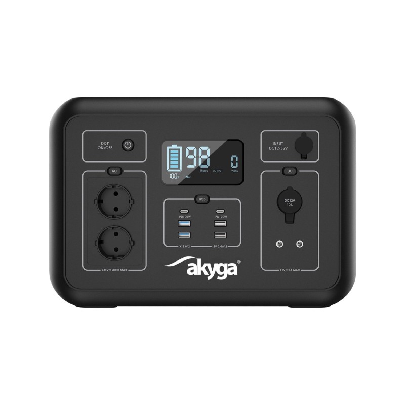 Portable Power Station 1200W / 1132Wh Akyga AK-PS-02 2x CEE 7/3 + 2x USB-C PD 60W + 2x USB-A QC 3.0 Portable Power Station 1200W / 1132Wh Akyga AK-PS-02 2x CEE 7/3 + 2x USB-C PD 60W + 2x USB-A QC 3.0