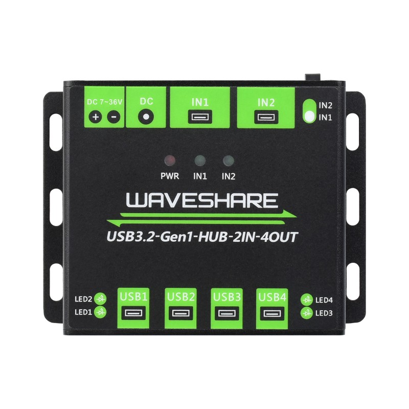 USB хаб Waveshare 23929, 4 порта USB 3.2 Gen1, промышленного класса, 2 входа
