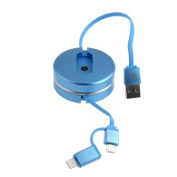 USB A / micro USB B cable with iPhone Lightning adapter - Blue