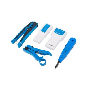 Network toolkit with RJ45 RJ11 cable tester, crimping, stripping, and LSA-insertion tool Lanberg