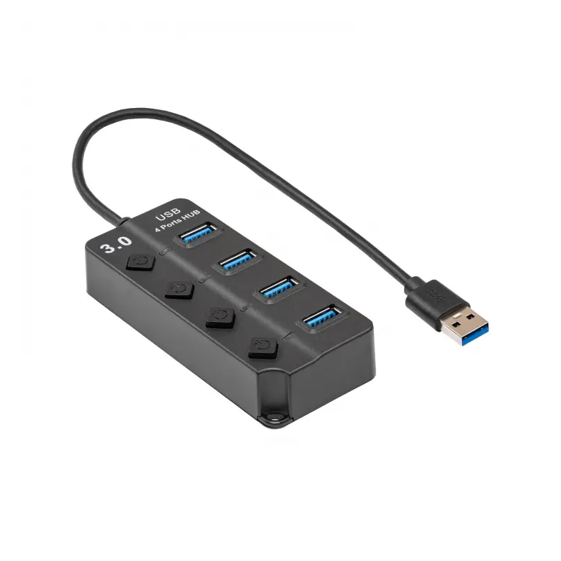 Hub USB Akyga AK-AD-33 aktywny USB A (m) / 4x USB A (f) wyłączniki ver. 3.0 15cm