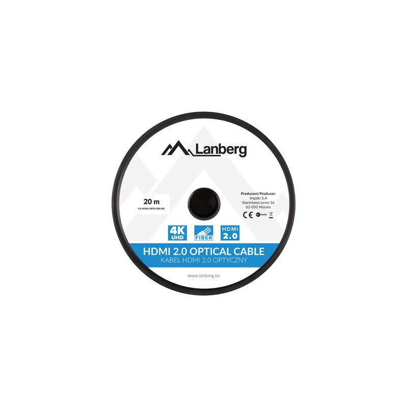 Кабель HDMI M/M V2.0 20M чорний оптичний AOC Lanberg