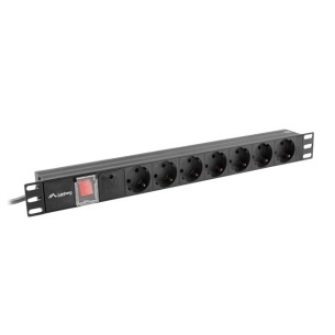 LISTWA ZASILAJĄCA RACK PDU 19" LANBERG 1U 16A 7X SCHUKO 2M CZARNA